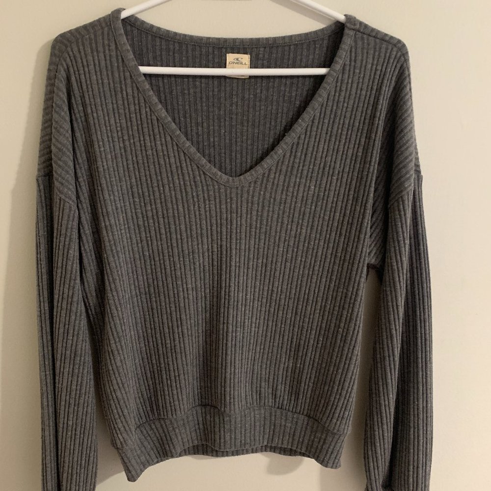 Grey O'Neill Women's V Neck Long Sleeve Top Ribbed